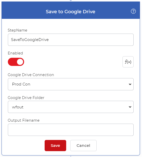 Save to google Drive action from PDF4me Workflows