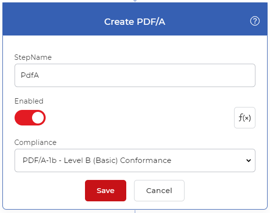 Create PDF/A action for archiving
