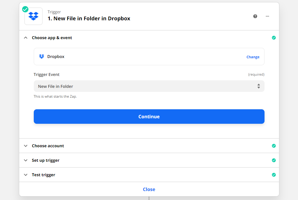 Dropbox new file in folder action