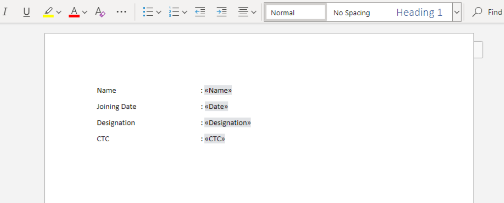 Sample Word Template with Merge Fields