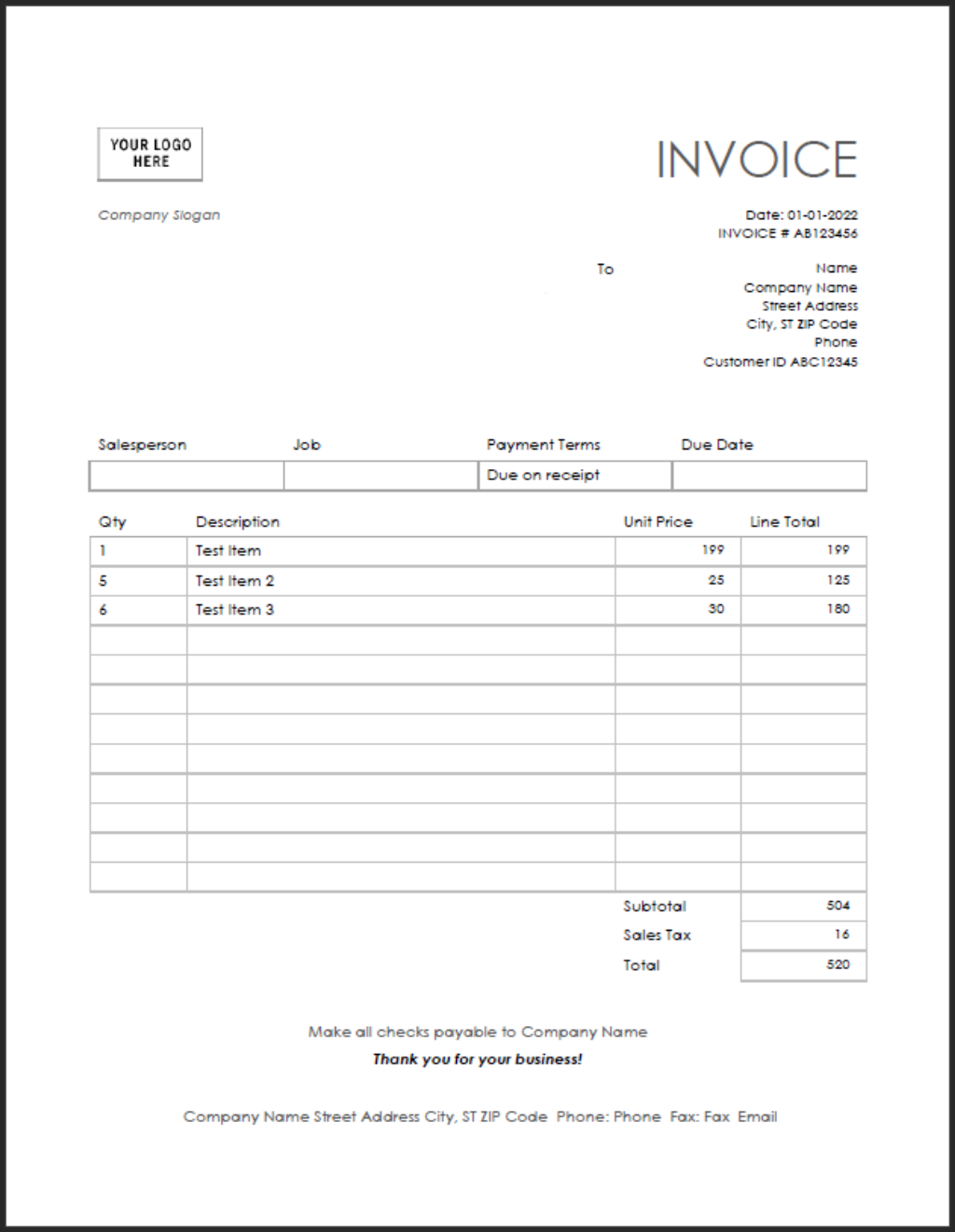 Sample invoice PDF for extracting text