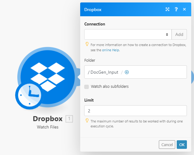 Dropbox Watch for files trigger