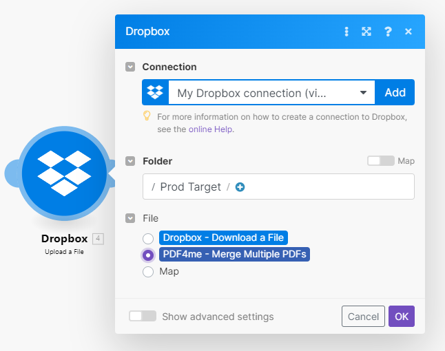 Save merged files to Dropbox