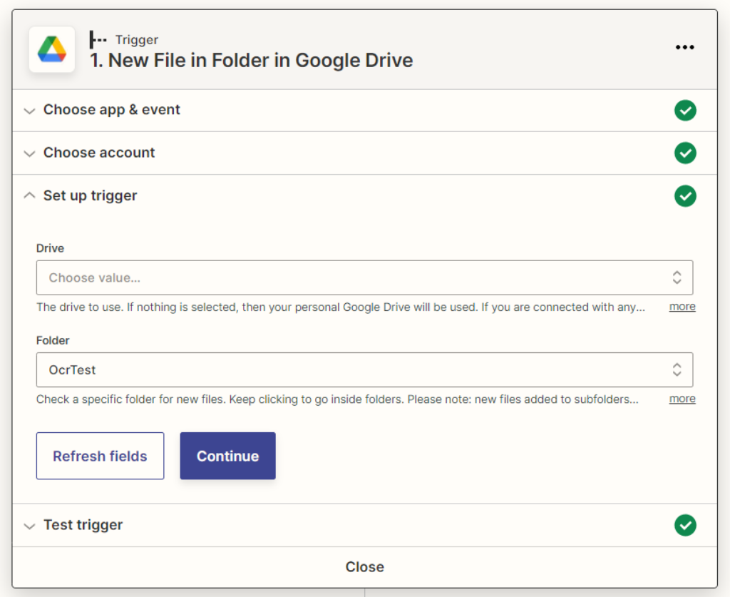 Google drive trigger for PDF OCR Zap