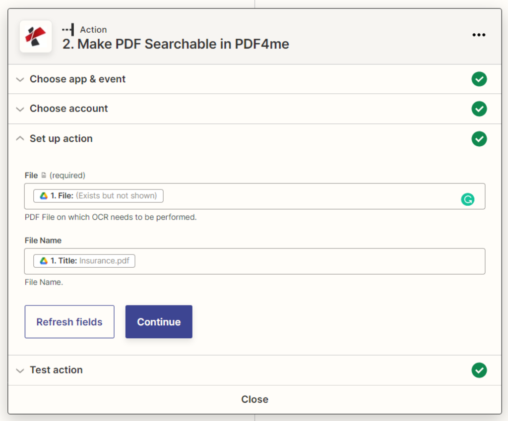 PDF OCR action from PDF4me for Zapier