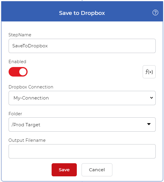 Save ouput files to Dropbox Workflow action