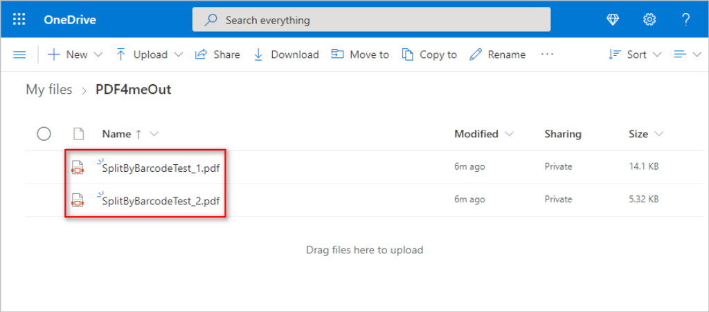 Output file saved PDF4me action to OneDrive 