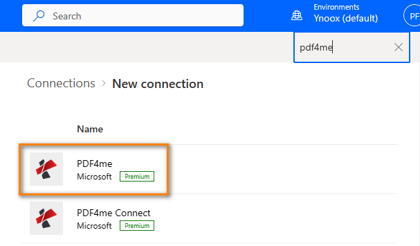 Select the PDF4me connector from new connection page