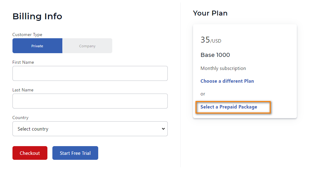 Choose a PDF4me Prepaid Plan while registering