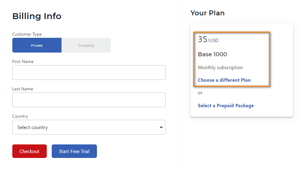 Change plan from the account page or dashboard
