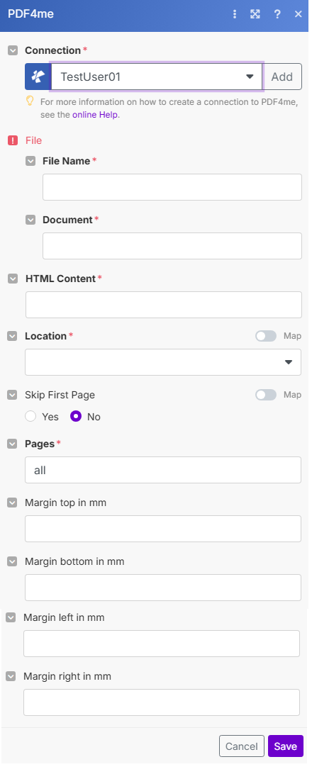 Add HTML Header Footer module in Make