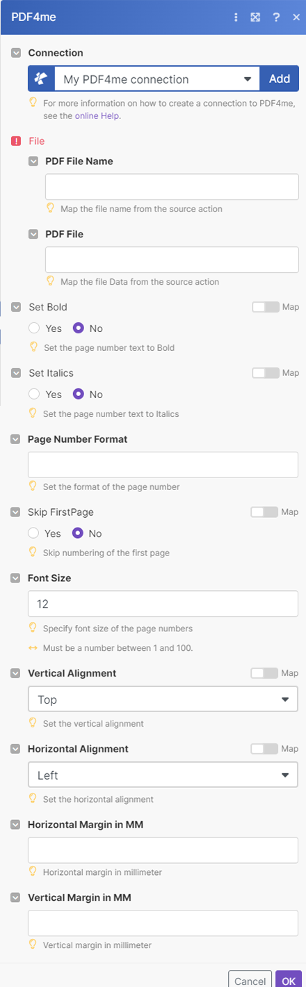 Add Page Number to PDF module in Make