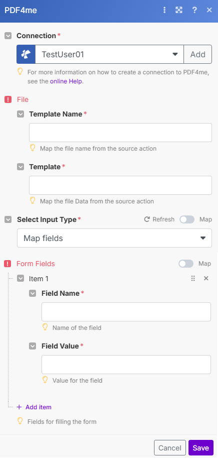 Fill a PDF FormPDF module in Make