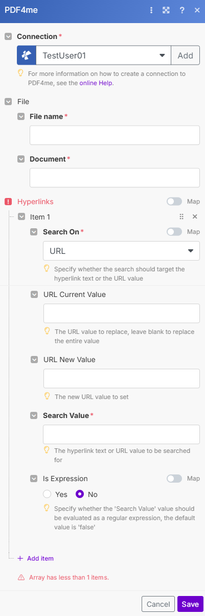 PDF - Update Hyperlinks module in Make