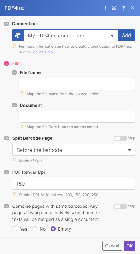 Split PDF by Swiss QR module in Make