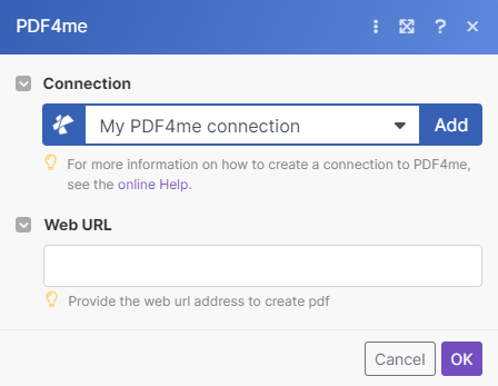 Convert URL to PDF module in Make