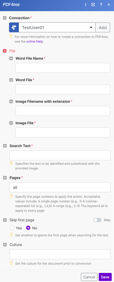 Word - Replace Text with Image module in Make