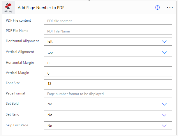 Add page number to PDF action