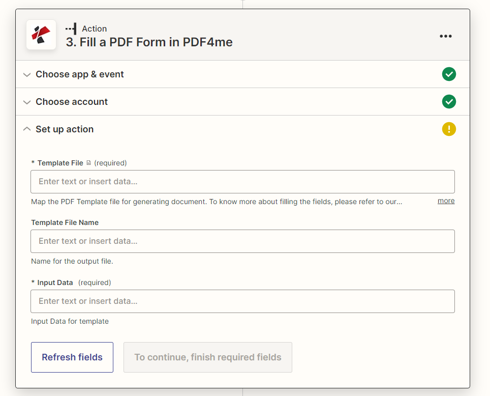 Fill PDF Form action in Zapier
