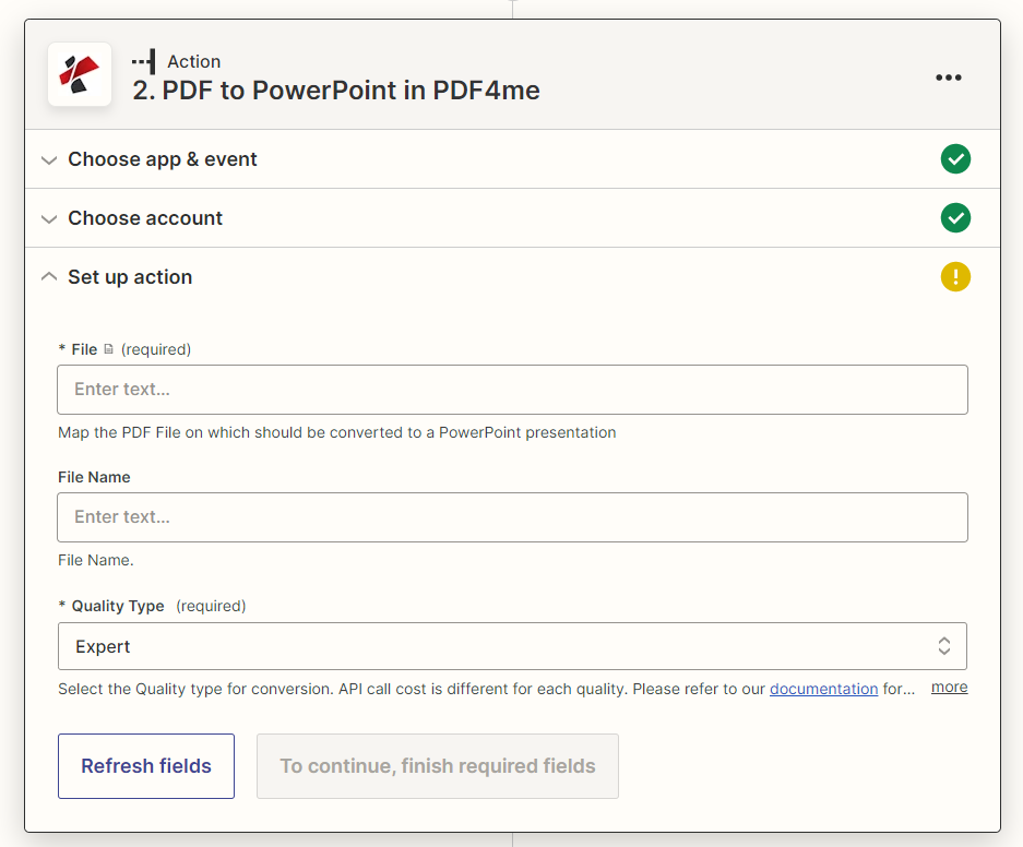 PDF to Powerpoint action Zapier