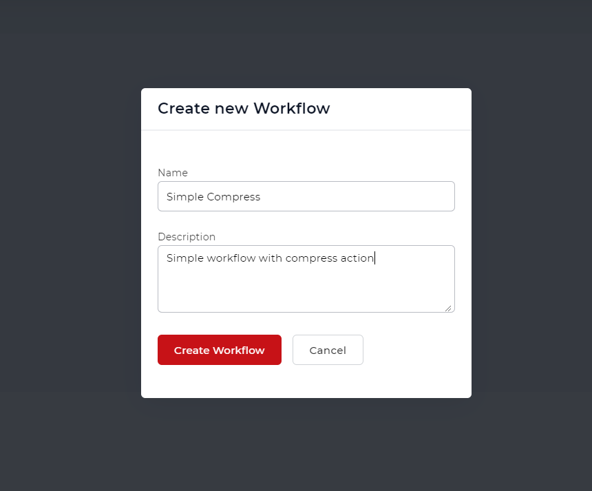 Name and description for workflow